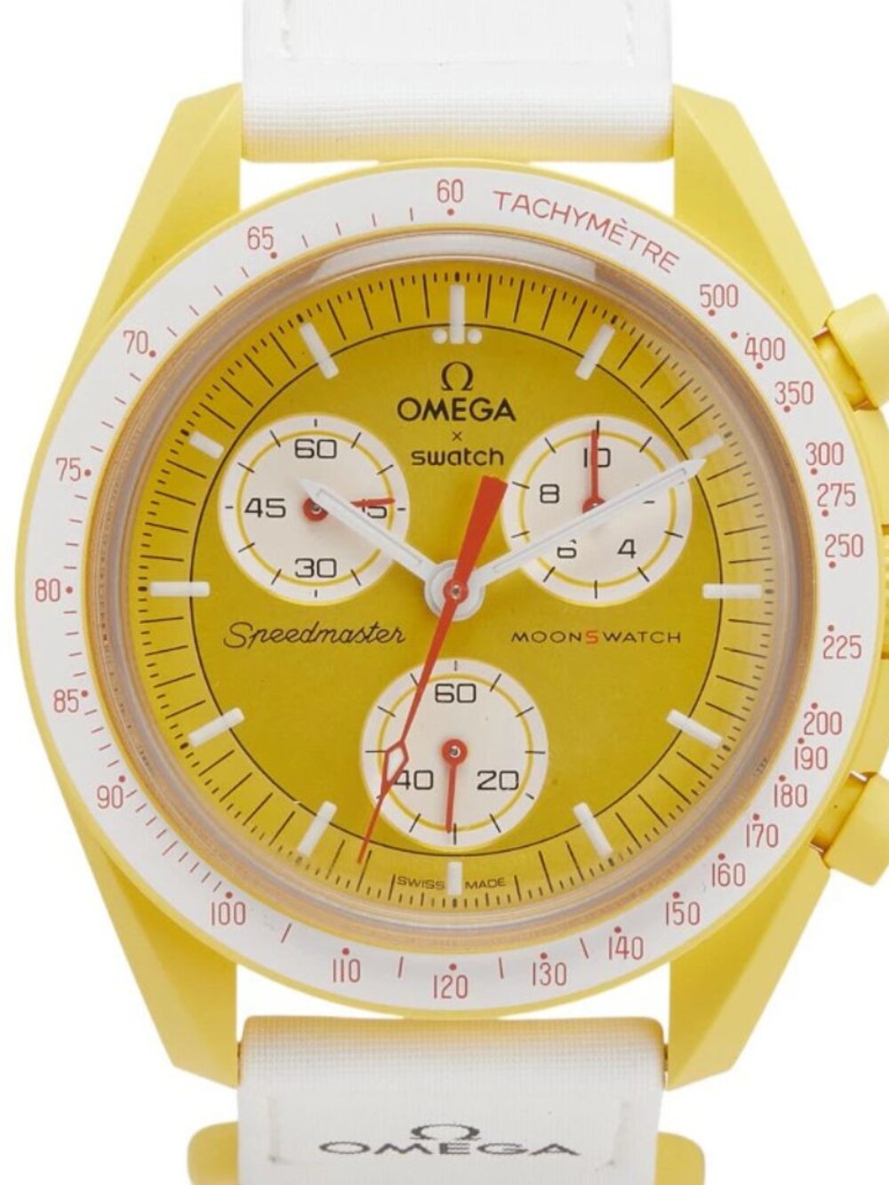 Omega Swatch SO33J100 Quartz Yellow Ceramic Nylon Men's Rank AB Wristwatches